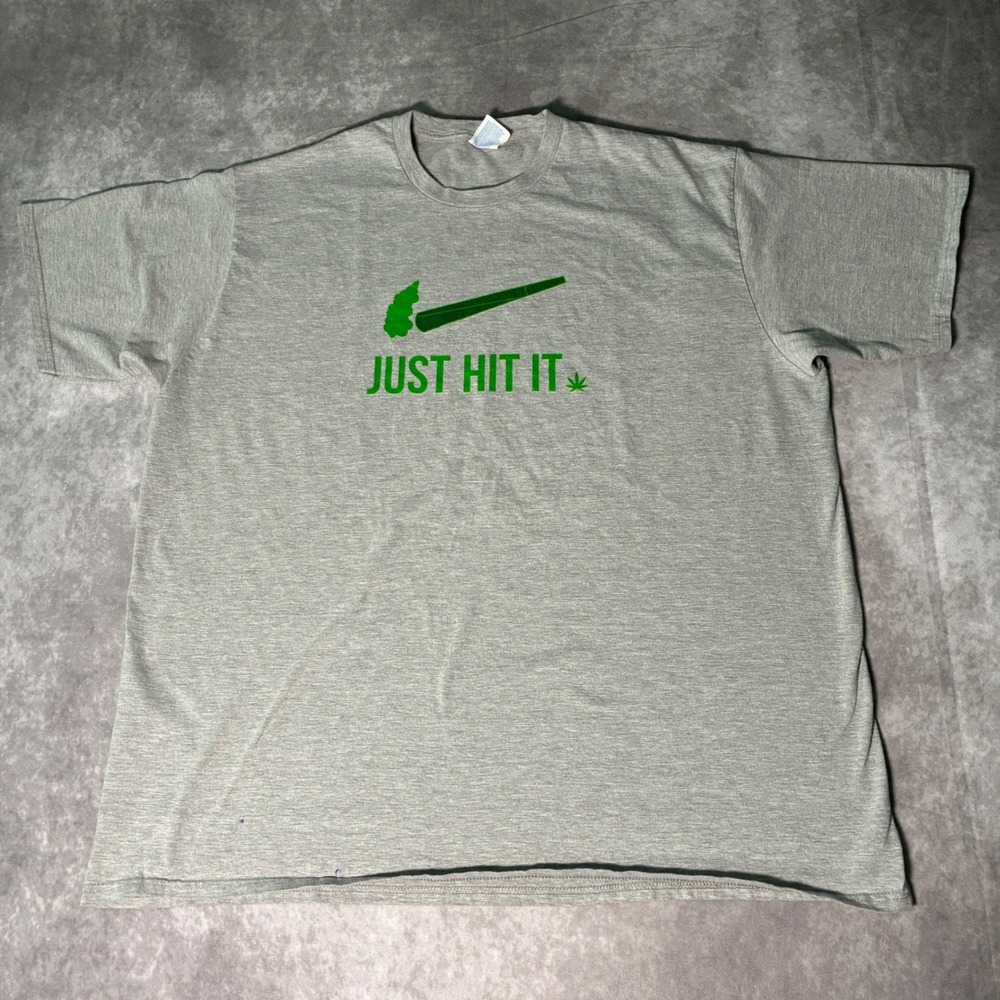 Y2K Just Hit It Graphic T-Shirt Gray 2XL Funny Weed Parody Tee